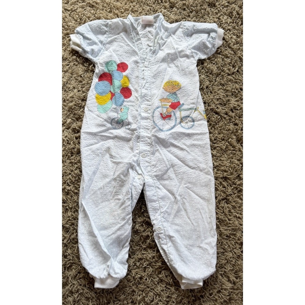 2 Vintage Baby Boy Train Romper Outfit & Health-Tex Overalls 12-18 Months - Picture 2 of 11